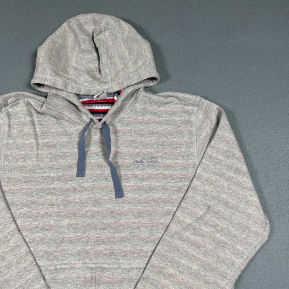 Adidas Adipure Hoodie Mens Large Gray Striped Pullover Sweatshirt Cotton Blend